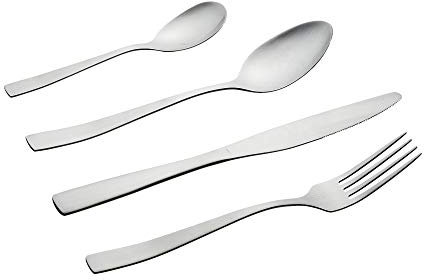 Cepewa 16 teiliges Besteck Set aus 430er Edelstahl Messer Gabel Löffel Teelöffel Designerbesteck spülmaschinenfestfür 4 Personen (Silber matt)
