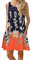 OMZIN Damen Vest Kleid Baumwolle Slim Fit Partykleid Tunika Bedruckt T-Shirt Kleid Blumen Blau/Orange XXXL