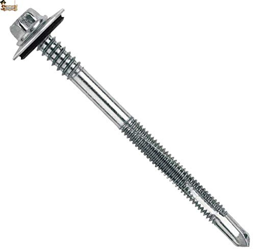 BricoLoco Tornillo fijación panel sándwich a estructuras, soportes o vigas de hierro o metálicas. Autotaladrante. Arandela de goma (5,5/6,3x98-16)