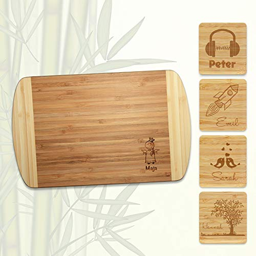 Sprengers – Personalisierbares Schneidebrett aus Bambus – nachhaltiges & langlebiges Holzbrett als perfekte Geschenkidee – Frühstücksbrett mit individueller Gravur mit Namen und Motiv (Groß)