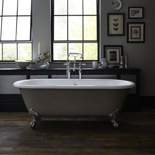 Casa Padrino Luxus Gusseisen Badewanne Hellgrau/Weiß 170 cm - Gebogene freistehende Badewanne - Barock & Jugendstil Badezimmer Möbel
