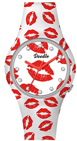 Doodle Watch Damenuhr Graphics Mood Kiss mit Silikonband 35 MM DO35019