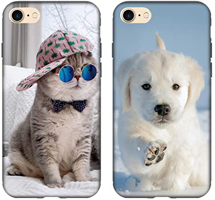 Tveinan Hülle für iPhone SE 2022/8/7/ iPhone SE 2020 Handyhülle, 2 Pack Weiche Silikon Schwarz Schutzhülle für iPhone 8, Slim TPU Bumper Stoßfest Case, Süß Muster Silikonhülle Cover - Katze Hund