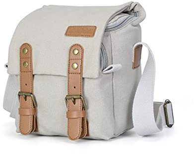 Retro Grey Canvas Shoulder Bag Waterproof Anti-Theft Sling Bag 2-Ways to use Outdoor Crossbody Bag or Camera Bag with Adjustable Shoulder Strap for Nikon 1 V3, 1 V2, 1 V1 Mirrorless Digital Camera