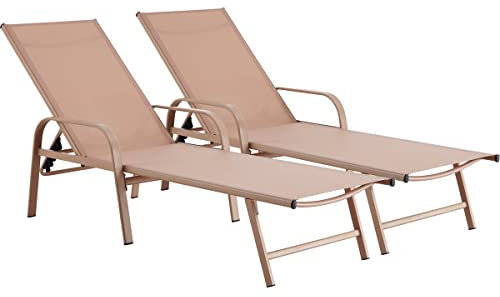 Habitat et Jardin - Lot de 2 Bains de Soleil en Métal et Textilène Farniente - Chaises de Jardin, Piscine et Balcon - Transats avec Dossier Inclinable - Marron