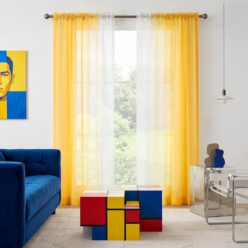 Melodieux Transparent Vorhänge mit Kräuselband 260x140cm, 2er Set | Maschinenwäsche Ombre Gelb Gardinen für Wohnzimmer, Leicht Leuchtend Dekorativ Vorhänge für Esszimmer, Schlafzimmer