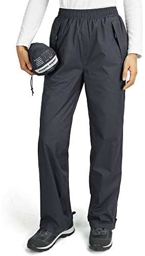 Outdoor Ventures Women's Waterproof Overtrousers Packable Lightweight Hiking Trousers Zipper Pockets Ladies Windproof Cycling Rain Pants for Stormbreak, Walking, Fishing Short Leg Dark Grey 12