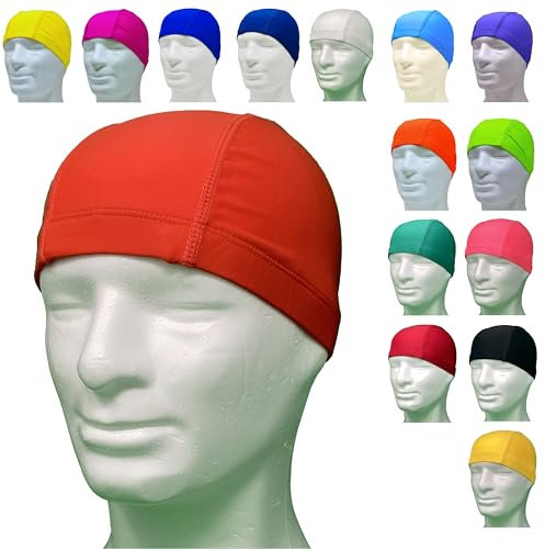 Cuffie Nuoto Professionali in Lycra Anallergica Senza Lattice nè Silicone - Cuffia Piscina licra Unisex, Acquagym per Adulti e Ragazzi. Pack da 1-4 pz. (ARANCIONE, Pack da 1)