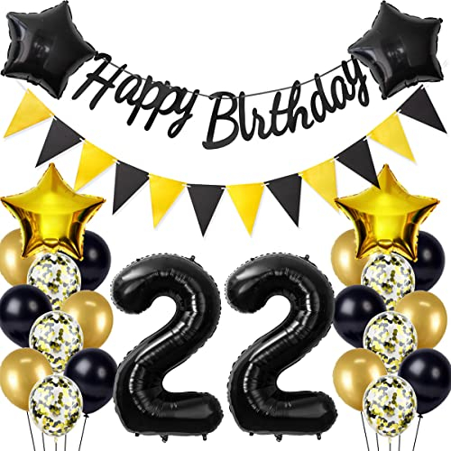 Schwarz/Gold luftballons 22.geburtstag deko für mann frauen,geburtstagsdeko 22 jahre mann frau,folienballon 22 jahre geburtstag dekoration mann happy birthday für 22 geburtstag männer mann deko(22)