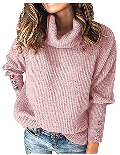 Pull Femme Col Roulé Hiver Chic Pulls, Gilets Et Sweats Femme Oversize Polaire Chaud Chic Et Elegant Marque Manches Longues Tricoté Pull Femme Hiver Pas Cher Noel Hauts Vêtements Rose M