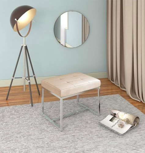 Hallowood Furniture Finley Velvet Dressing Table Stool, Light Brown Fabric | Vanity Chair with Chrome Metal Base and Fabric Cushioned Seat, Dressing Table Chair, Living Room, Hallway, Bedroom Furniture