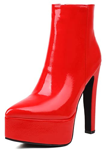 Bviennic Donna Tacco A Spillo Festa Appuntito Polacchine Plateau Sposa Warm Vestito Tacco Alto Inverno Stivaletti Vernice Rosso Numero 35 Eu