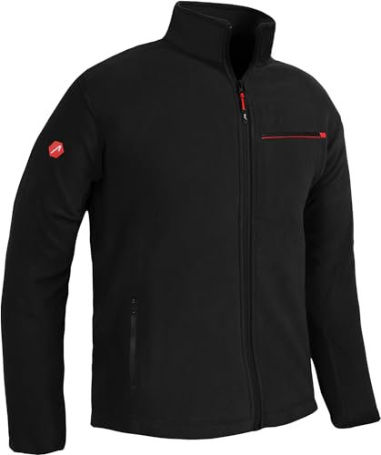 ACE Giacca in pile - giacca calda da uomo per l'outdoor - giacca da uomo senza cappuccio - zip e tre tasche - Nero - L