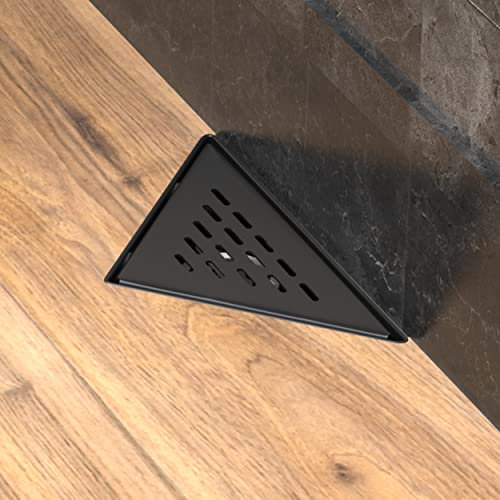 Hydroware Dreieck Duschablauf – Edelstahl Dreieckiger Duschablauf Bodenablauf mit abnehmbarem gemustertem Rost, Haarsieb, Gewindeadapter (15,2 x 20,3 cm, Schwarz)