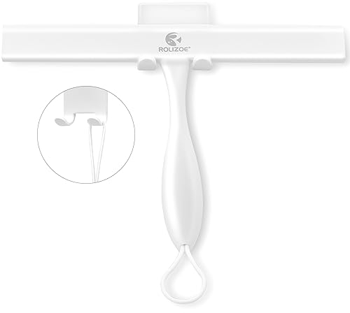 ROLIZOE Duschabzieher Silikon mit Halterung 27.9cm, Ergonomie Anti-Rost Silikon Abzieher Dusche mit Edelstahlrahmen für Duschtür, Spiegel und Fensterreinigung-Duschabzieher Weiß