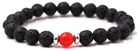Banemi Lava Armband Herren, Männer Armband Schwarz 8mm Unisex Lavagestein Perlenarmband Perlenarmbänder 19cmx8mm