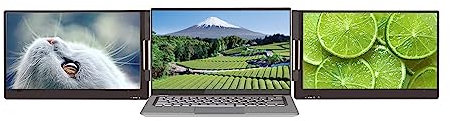 Yunseity Monitor Portatile Triplo, 14 1080P IPS HDR Tipo C Dual Screen Extender con Cavalletto, Extender Doppio Monitor per Laptop da 15,6, Windows, OS