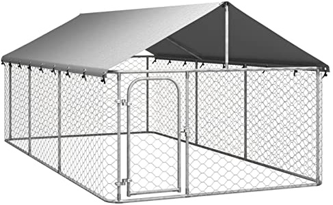 Festnight Perrera de Exterior con Techo Jaula para Perros con Cerradura Caseta para Perros Mascotas Animales Perro Grande Exterior 400 x 200 x 150 cm