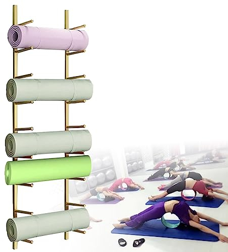 FENGSSLL Aufbewahrung von Yogamatte Yoga Matte Lagerregal, Aufbewahrungswagenkorb Aus Metallwalzenschäumen, Zum Aufhängen Von Yogagurten & Stretchbändern Lagerregal Gymnastikmatte,Gold-9-Tiers