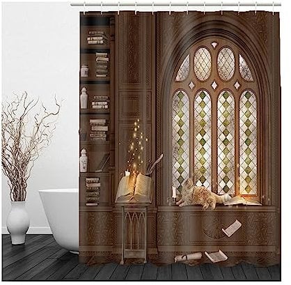 Duschvorhang Lustig Katze, Shower Curtain Modern Braun Lernen Duschvorhang 150x180 Polyester Bad Vorhang Badezimmer Dekoration