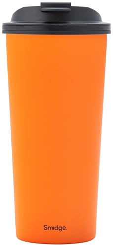 Smidge 473ml Travel Cup - 100% Leak-Proof Travel Mug – Double-Walled, Vacuum Insulated Mug – Keeps Drinks Hot for 6 Hours, Cold for 12 Hours – Easy to Clean, 18/10 Stainless Steel – Citrus