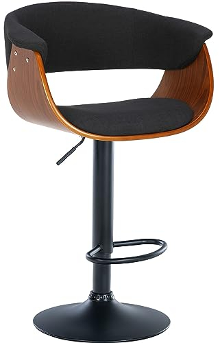 CLP Barhocker Vestal I Mit Holzsitz Und Armlehne I Höhenverstellbares Metallgestell Mit Fußstütze, Farbe:walnuss/schwarz, Material:Stoff