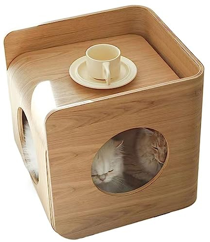 ARINAL Sofa-Couchtisch Mehrzweck-Beistelltisch aus Holz, mit Katzenbetthöhle, Katzenmöbel-Nachttisch, leicht zu reinigendes, abgedecktes Katzenbett mit austauschbarem, waschbarem Kissen Beistelltisch