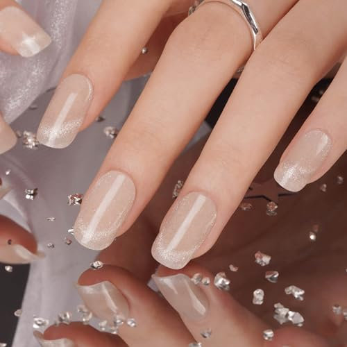 DANNI & TONI 28 Stickers White Cat's Eye Translucent Semi Cured Gel Nail Polish Strips - Gel Nail Stickers (Crystal Haze), Salon-Quality Manicure Stickers Set