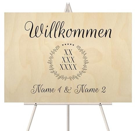 Personalisiertes Willkommensschild zur Hochzeit Birkensperrholz (Größe wählbar) - Rosenkranz