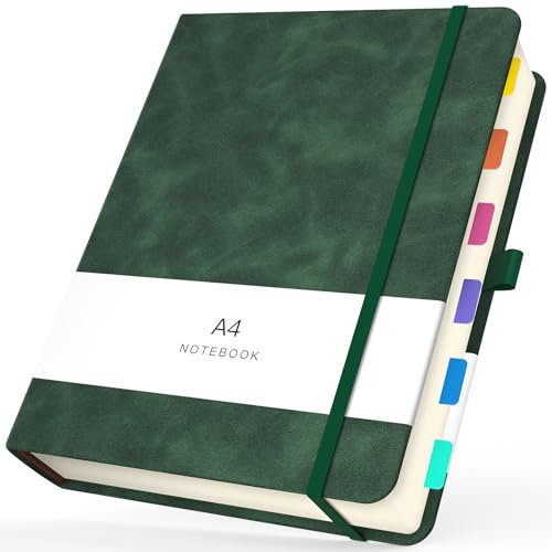 Yarotm Taccuino A4 Quadretti - Quaderno Appunti 100g/m² Carta - 21.6x28.5cm A4 Notebook Quaderno Quadretti Copertina Rigida - A4 Taccuino Pelle PU Blocco Notes Disegno, Verde