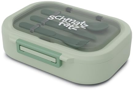 schmatzfatz Brotdose – BPA-Freie Bento-Box Für Kinder, 3 Fächer, Spülmaschinenfest, Inkl. Besteck, Snackbox Mit Fächern, Langlebig Und Luftdicht, Vesperbox Für Kinder, Moosgrün
