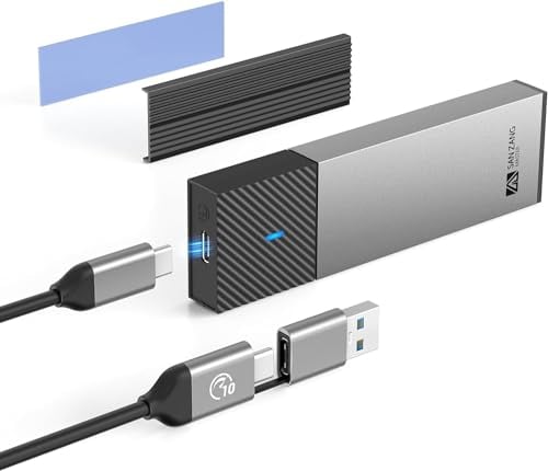 NVMe Gehäuse 10 Gbit/s Transfer, USB3.2 NVMe M.2 Gehäuse werkzeuglos für 2230 2242 2260 2280 M.2 PCIe NVMe M-Key & M+B Key SSD. Inklusive 2-in-1-Kabeldesign, Grau