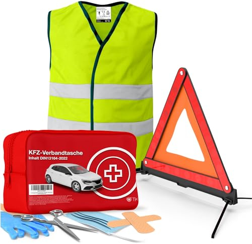 5x 2 in 1 Set Auto Erste Hilfe Kit - KFZ-Verbandskasten, Warnweste - Pannenset & Unfallzubehör für PKW