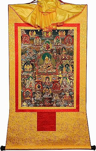 ADCVGbh Tibetischer Thangka-Wandbehang aus Brokat, buddhistischer Wandteppich, Guru-Heiliger Padmasambhava und 23 Jambhalas, Götter des Reichtums, tibetische Thangka-Malkunst, Buddha-Wandteppich mi