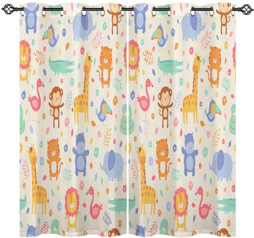 ANHOPE Dschungel Safari Tier Gardinen Blickdichte Thermo Vorhänge mit Ösen Kinder Jungen Mädchen Vorhang Blackout Curtain Wohnzimmer Schlafzimmer Verdunklungsvorhänge 2er Set H 160 x B 117 cm