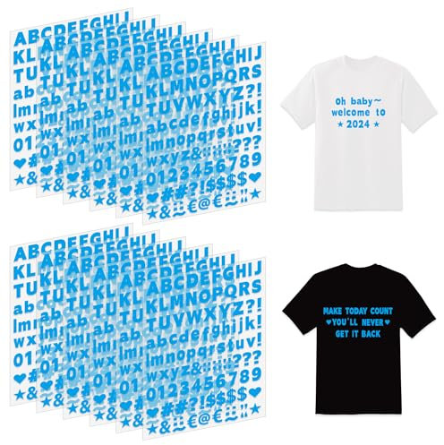 12 Sheets Iron On Letters 1200Pcs Vinyl Iron On Letters for Clothing 0.75 Inch Heat Transfer Letters with A-Z Heat Press Alphabet Stickers for Fabric T-Shirt Jerseys Hats Printing DIY Crafts (Blue)
