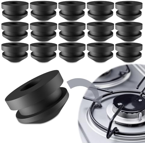 Pyroclasia 16PCS Topfträgergummis Gasherd Gummipuffer Gummistopfen Rostgummifüße Topfträger Gummi für Topfstützen mit 5mm Stäben 5 mm für Dometic, Smev und Thetford(Schwarz)