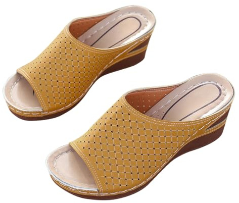 KUIH Orthopedic Sandals Women UK Clearance, Wedge Heel Walking Sandals with Arch Support Slip On Fish Mouth Shoes Open Toe Beach Sandals Sports Summer Sandals for Hiking, Outdoors & Trekking Size 3-8