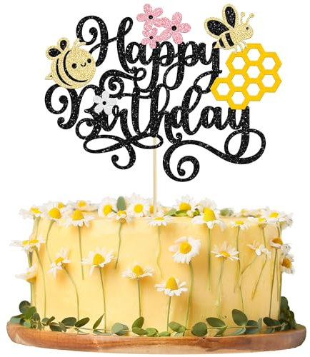Bee Happy Birthday Tortenaufsatz, 1 Stück Bee Happy Birthday Cake Decoration, Biene Geburtstag Cupcake Toppers, Bee Cupcake Topper, Bienen Geburtstag Tortendeko, Bee Kuchen Dekoration (B)