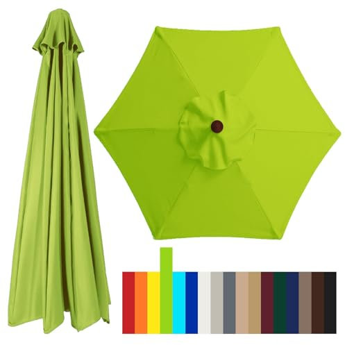 Toile de Rechange pour Parasol de Jardin 2.0M 2.5M 2.7M 3.0M Auvent de Remplacement 6 Baleines Housse de Rechange pour Parasol de Terrasse Plage Table de Marché Anti-UV Tissu(Grass green,2.5M/8.2ft)