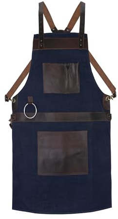 Leathershire Waxed Blue Canvas handmade Leather Apron Butcher DIY BBQ Cooking Blacksmith Barber woodwork apron ((Blue)