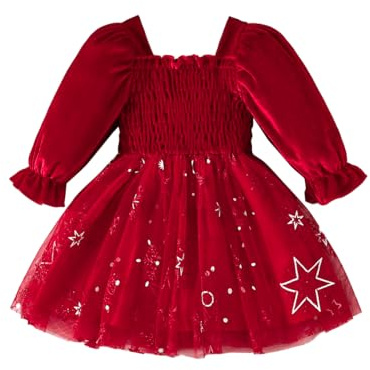 Winmany Baby Girls Christmas Lace Skirt Toddler Long Sleeve Velvet Tutu Dress Xmas Princess Wedding Outfits