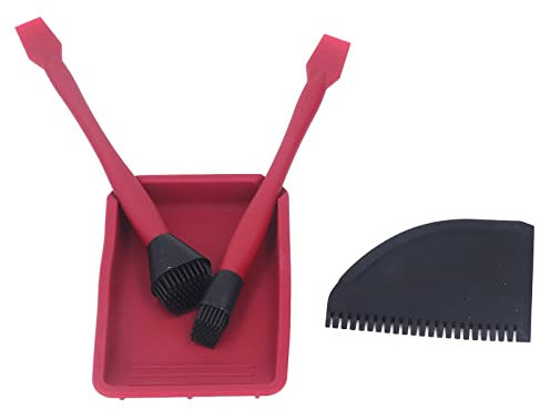 Holigie Silicone Glue Brush, Wood Glue Brush 4PCS 2 Brush 1 Comb and 1 Tray Glue Spreader Applicator Set, Glue Brush for Woodworking Home Hobbyists