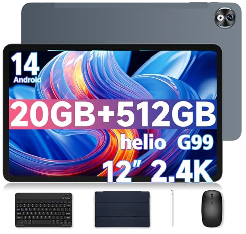 DOOGEE T40PRO Tablette avec Clavier Helio G99, Tablette 12 Pouces 20GO RAM 512GO ROM(TF 2TB), Tablette Android 14 Batterie de 10800mAh 2,4K Deux Carte Sim avec Stylet|Souris|Etui, Gris