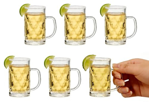 Jeapsing Mini Beer Mugs, 1.8oz Mini Beer Glasses Shot Glasses with Handle for Party (Set of 6), Vodka, Tequila, Great for Father, Husband, Birthday or Friend Party Present