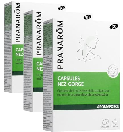 Pranarôm - Aromaforce - Capsules Nez-Gorge, Compléments Alimentaires Aux Huiles Essentielles, Origan vulgaire, Maintient La Santé Des Voies Respiratoires, Citronnier, 100 Pour cent Bio - 30 Capsules