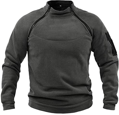 JUZILO Herren Tactical Fleece Pullover Outdoor Taktisch Weich Warm Polar Fleecejacke Männer Winddichte Freizeit Zip Top ohne Kapuze