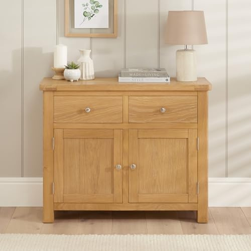 The Furniture Market Marbury Oak | Medium Sideboard | Wooden Storage Cabinet | 2 Drawers | 2 Cupboards | Adjustable Shelves | Fully Assembled | H 770 x W 960 x D 350mm