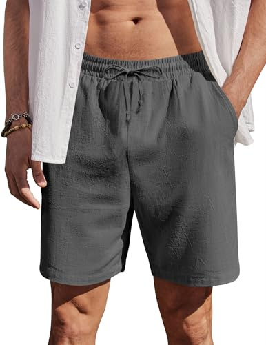 COOFANDY Shorts pour Homme Décontracté en Coton d'été Pantalon Court avec élastique Chino Shorts de Plage avec Poches Gris foncé L