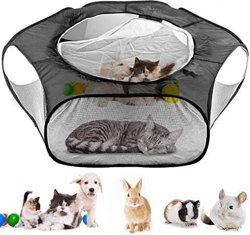 Corralito Portátil para Animales Pequeños,Mascota Hexagonal Plegable,Valla de Patio Transpirable con Cubierta al Aire Libre,Apto para Cachorros,Conejos,Hámsters,Cerdo,Conejitos y Loros